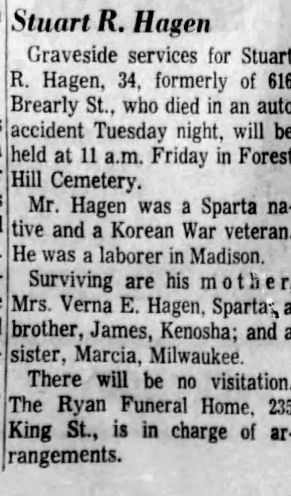 Obituary for Stuart R. Hagen (Aged 34)
